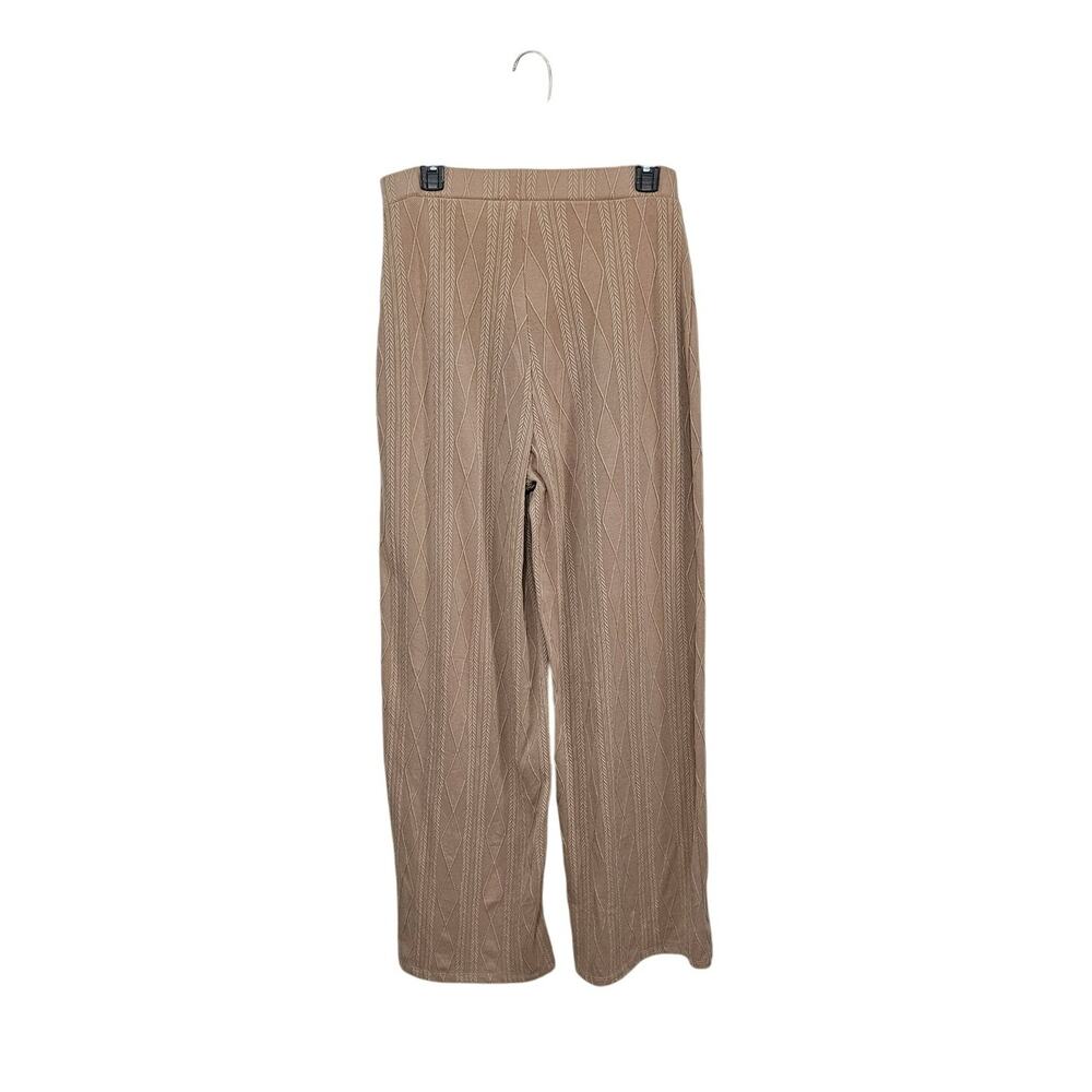 NWT Hunter & Brown Wide Leg Pant Womens Large Tan Knit Geometric Pull On Lounge